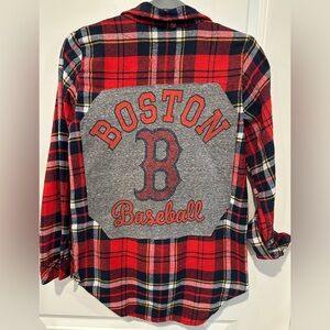 BOSTON RED SOX BASEBALL upcycled flannel shirt M